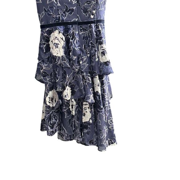 Marchesa Notte Ruffle Tiered Velvet Cocktail Dress Navy silver accents Size 8 - Picture 6 of 11